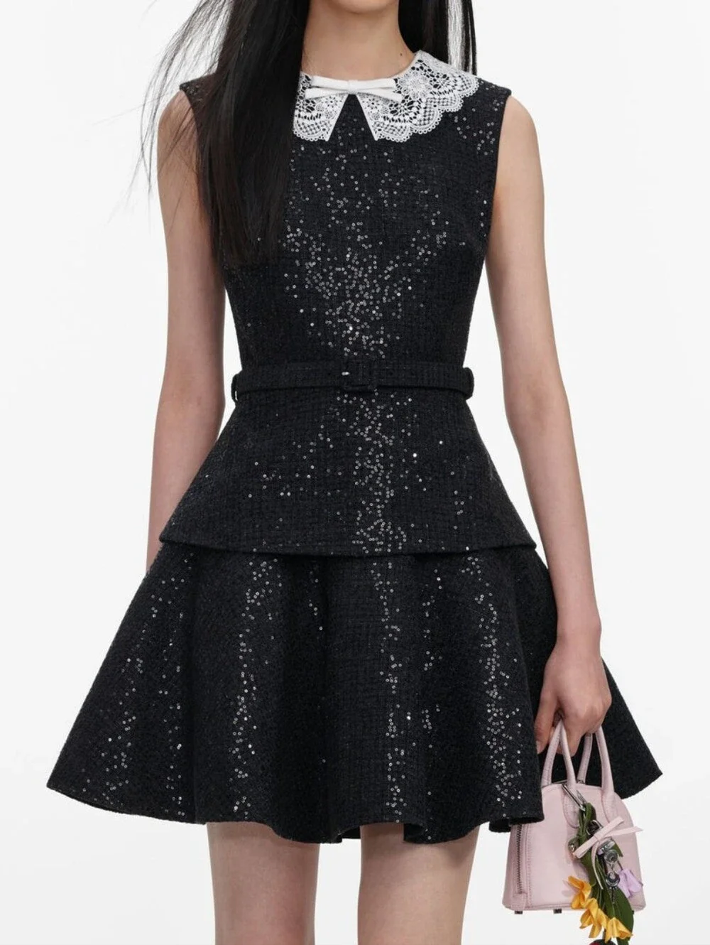 Self Portrait Black Sequin Boucle Mini Dress